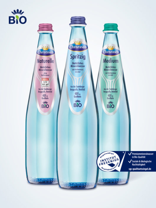 Christinen Bio Premiummineralwasser Spritzig 0,33 l Glas Mehrweg Tropfenform