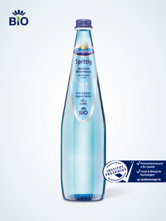 Christinen Bio Premiummineralwasser Spritzig 0,33 l Glas Mehrweg Tropfenform